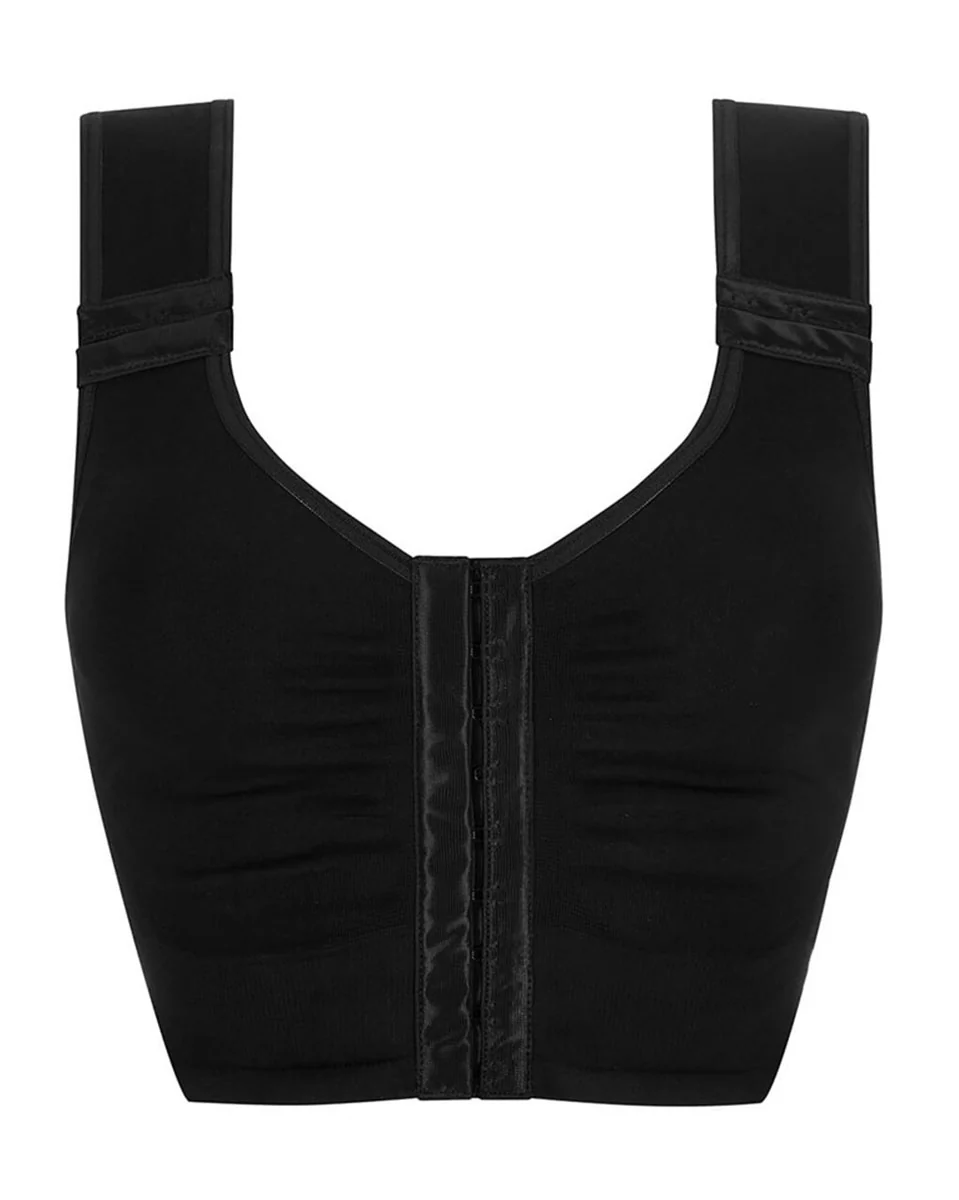 Amoena Lymph Flow Long Wire Free Front Closure Bra - Black - Image 4