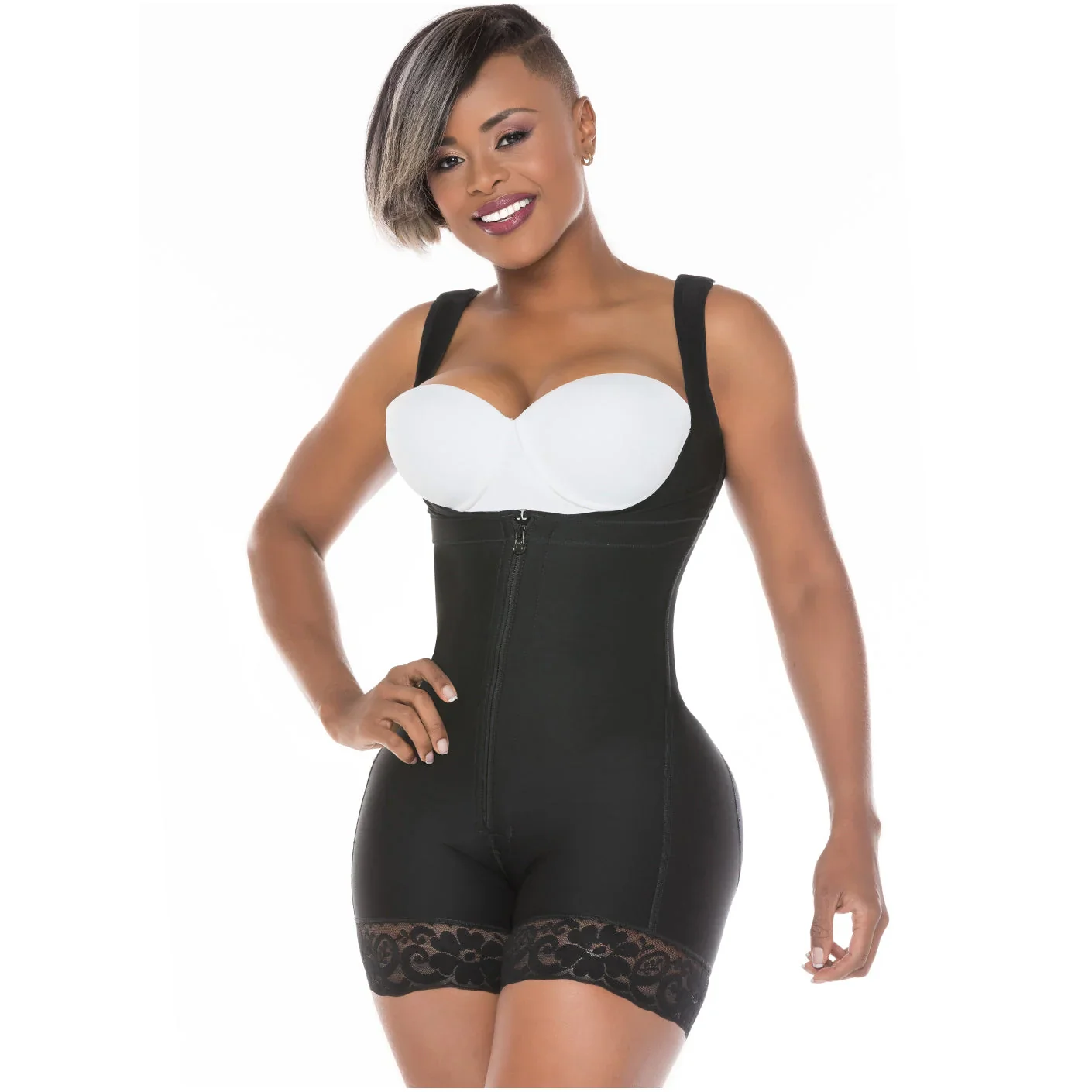 Fajas Salome Mid Thigh Firm Compression Full Body Shaper for Women Butt Lifter Open Bust Postpartum Bodysuit Powernet - Image 4