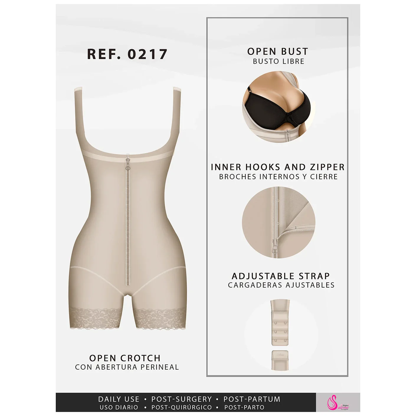Fajas Salome Mid Thigh Firm Compression Full Body Shaper for Women Butt Lifter Open Bust Postpartum Bodysuit Powernet - Image 6