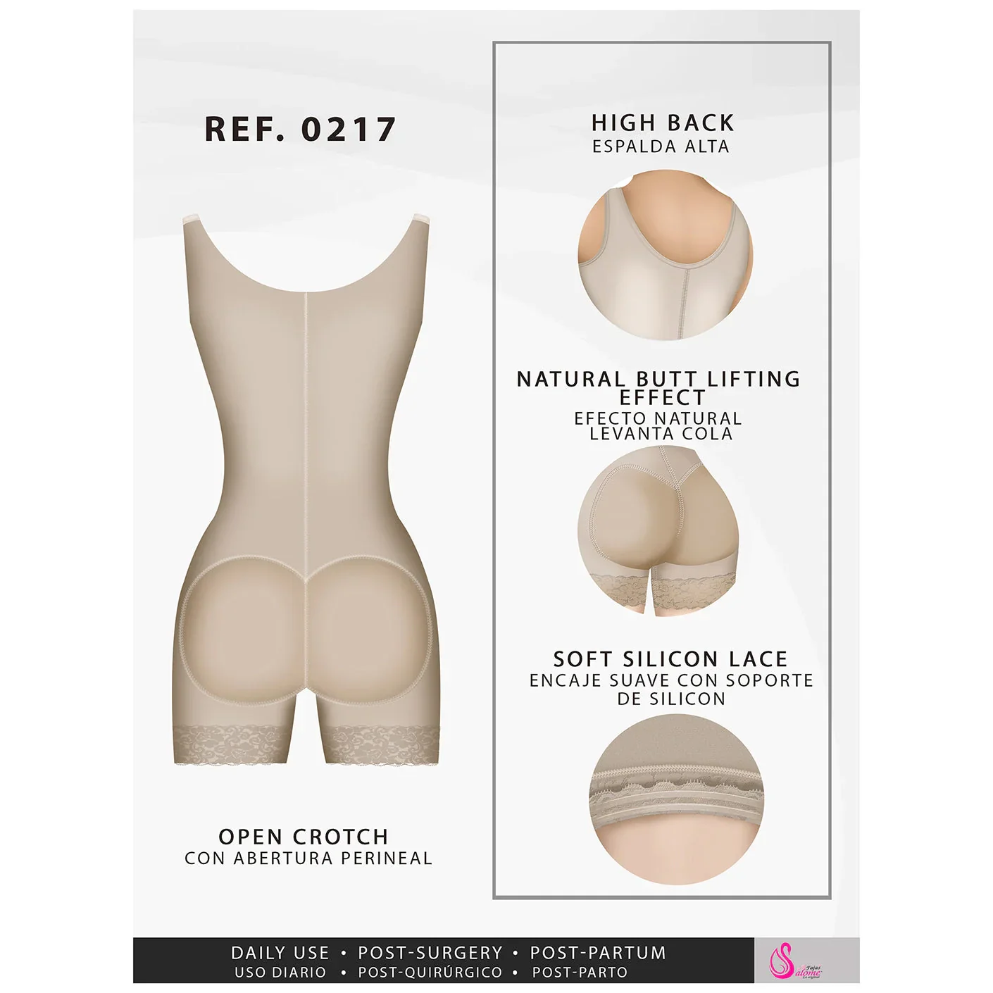 Fajas Salome Mid Thigh Firm Compression Full Body Shaper for Women Butt Lifter Open Bust Postpartum Bodysuit Powernet - Image 7