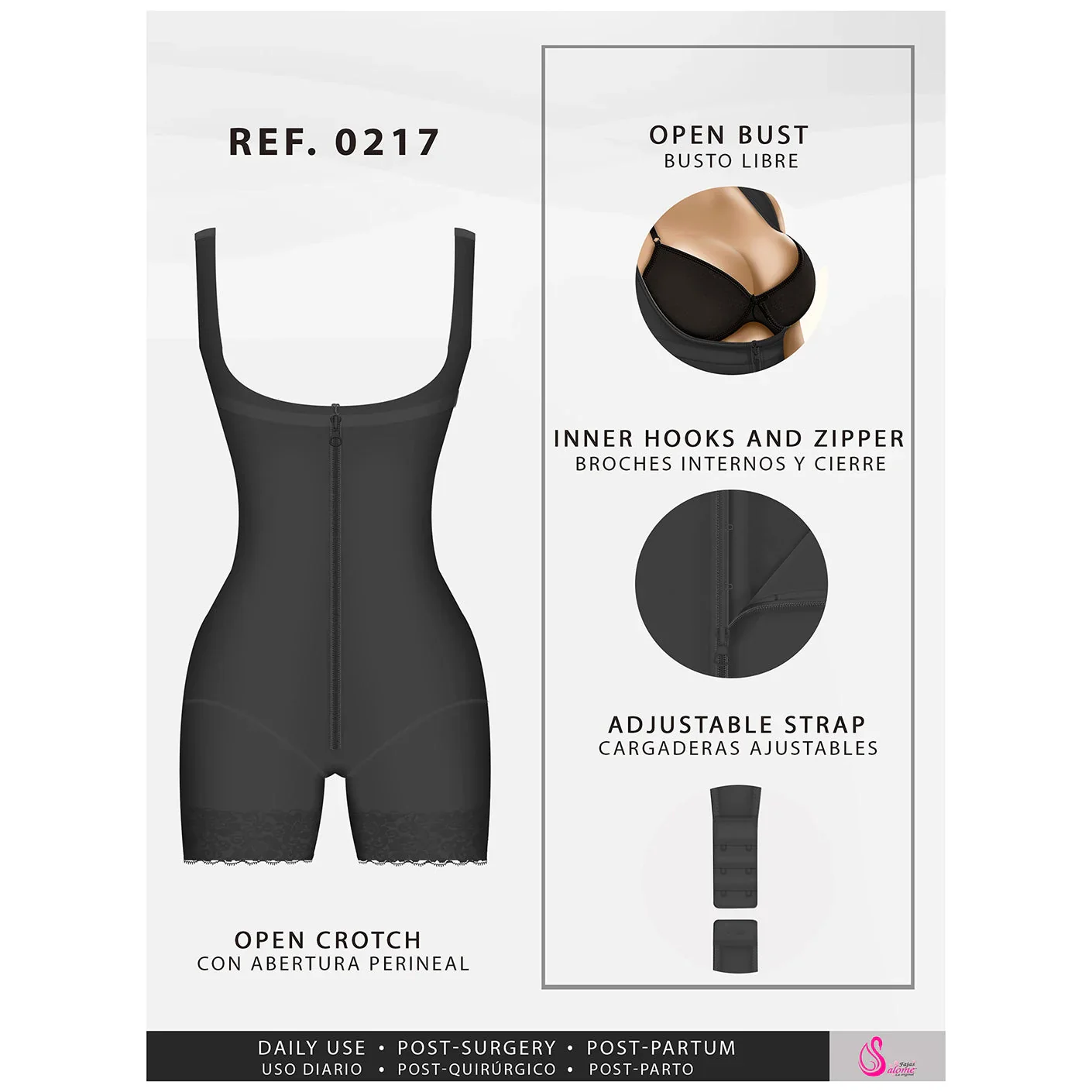 Fajas Salome Mid Thigh Firm Compression Full Body Shaper for Women Butt Lifter Open Bust Postpartum Bodysuit Powernet - Image 8