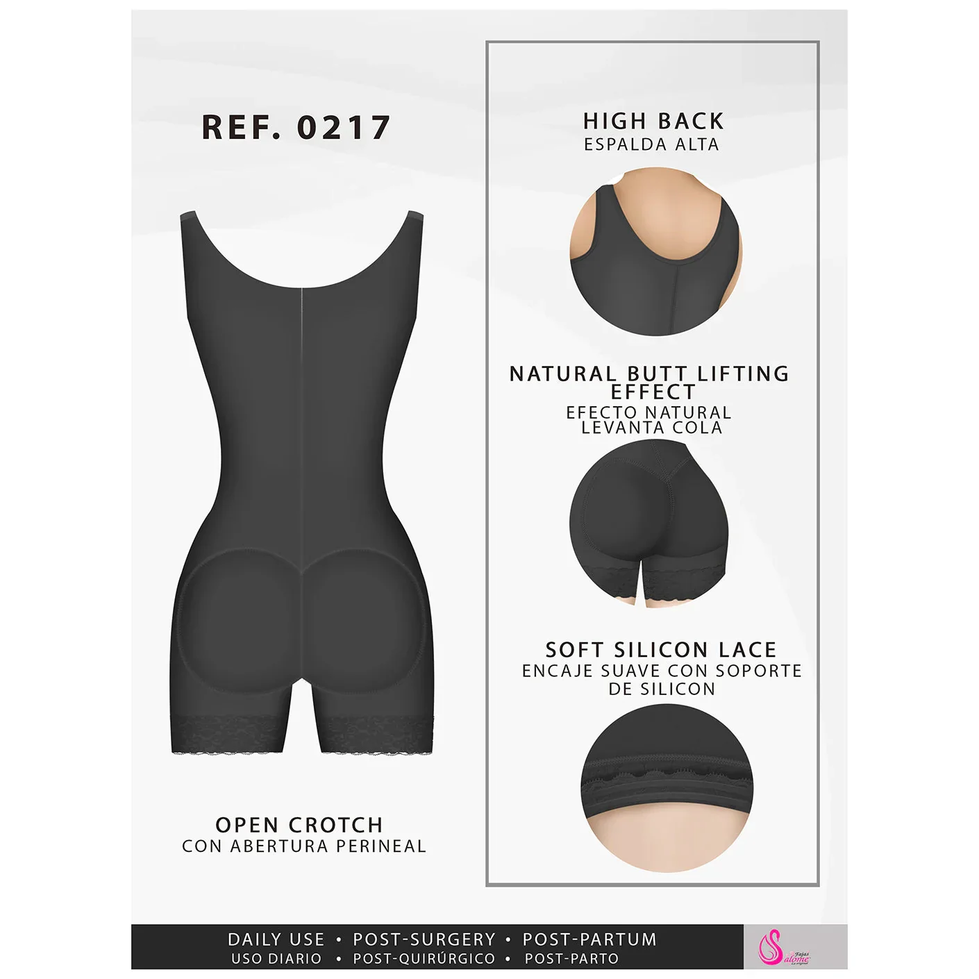 Fajas Salome Mid Thigh Firm Compression Full Body Shaper for Women Butt Lifter Open Bust Postpartum Bodysuit Powernet - Image 9