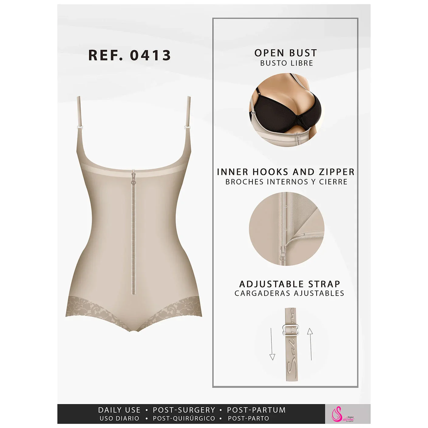 Fajas Salome Butt Lifter Tummy Control Shapewear for Women Open Bust Hiphugger Bodysuit Powernet - Image 11