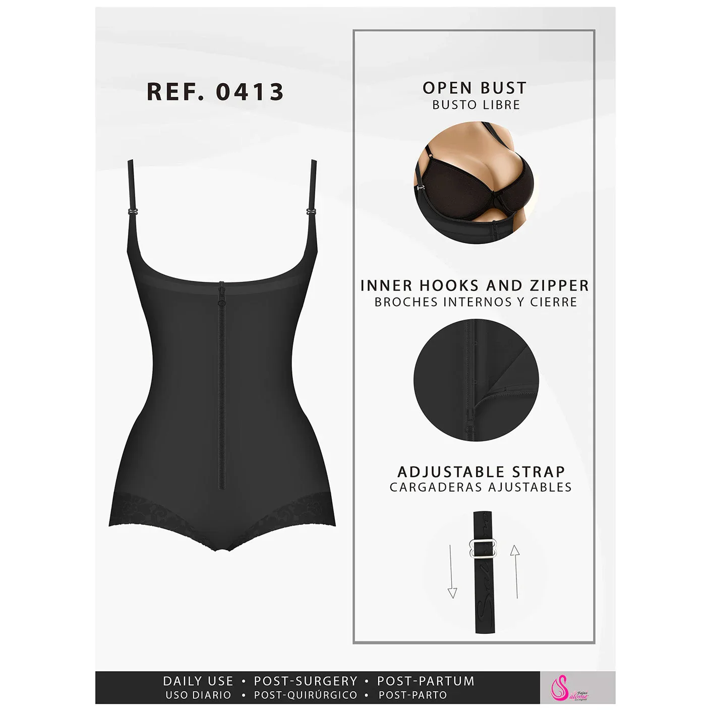 Fajas Salome Butt Lifter Tummy Control Shapewear for Women Open Bust Hiphugger Bodysuit Powernet - Image 13
