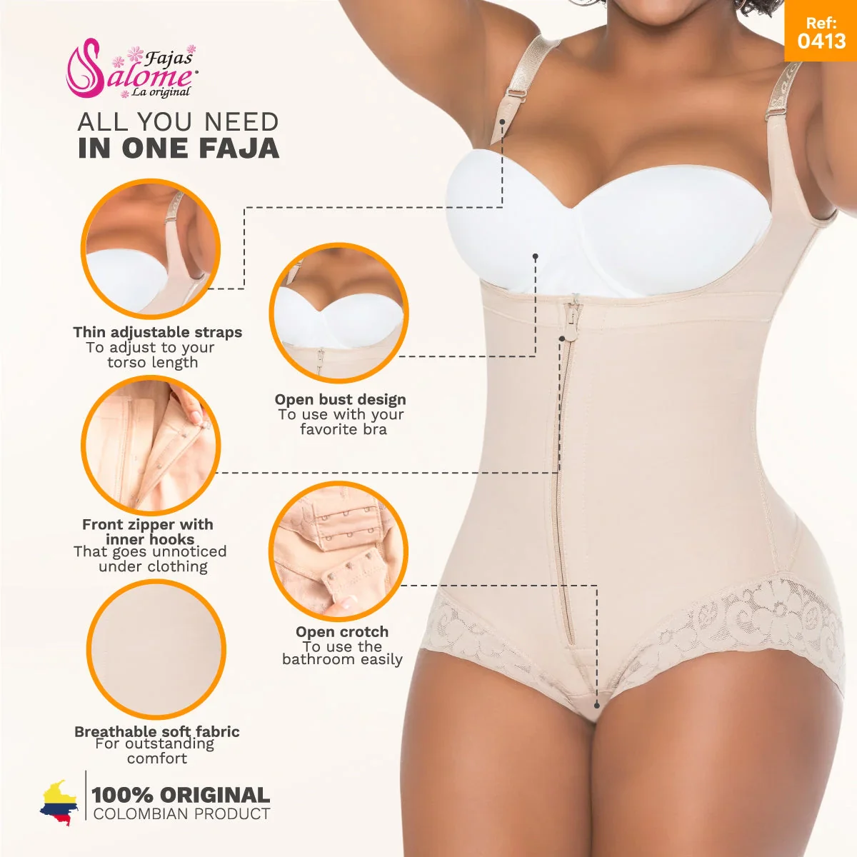 Fajas Salome Butt Lifter Tummy Control Shapewear for Women Open Bust Hiphugger Bodysuit Powernet - Image 8
