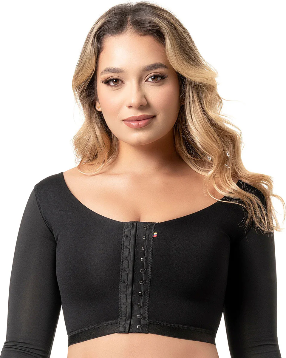 Fajas Sonryse Post Surgery Bra Posture Corrector Breast Augmentation Recovery Front Closure with Sleeves - Image 4