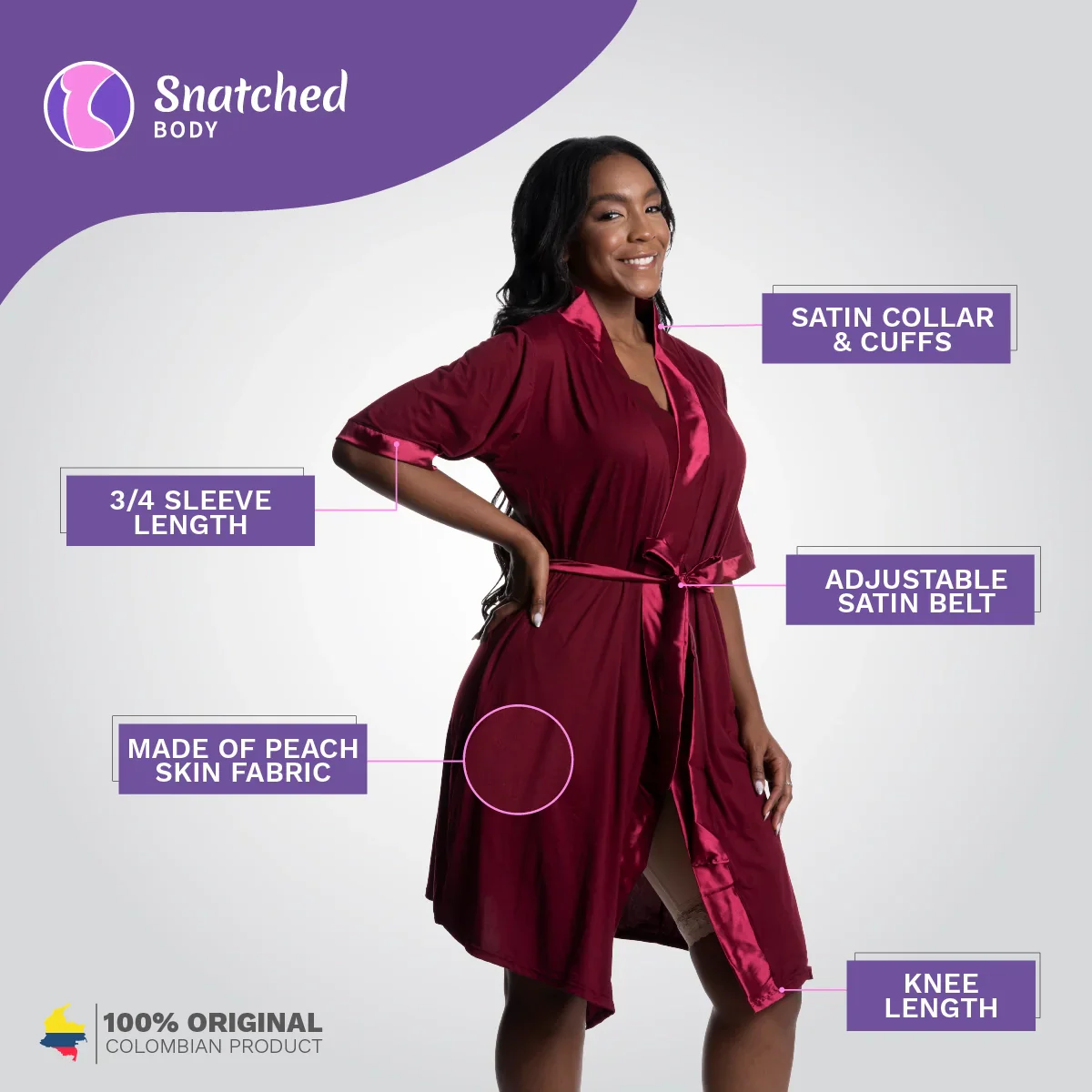 Snatched Body Accessories Post Surgery Recovery Night Gown Robe with Drain Pockets | ¾ Sleeves - Image 12