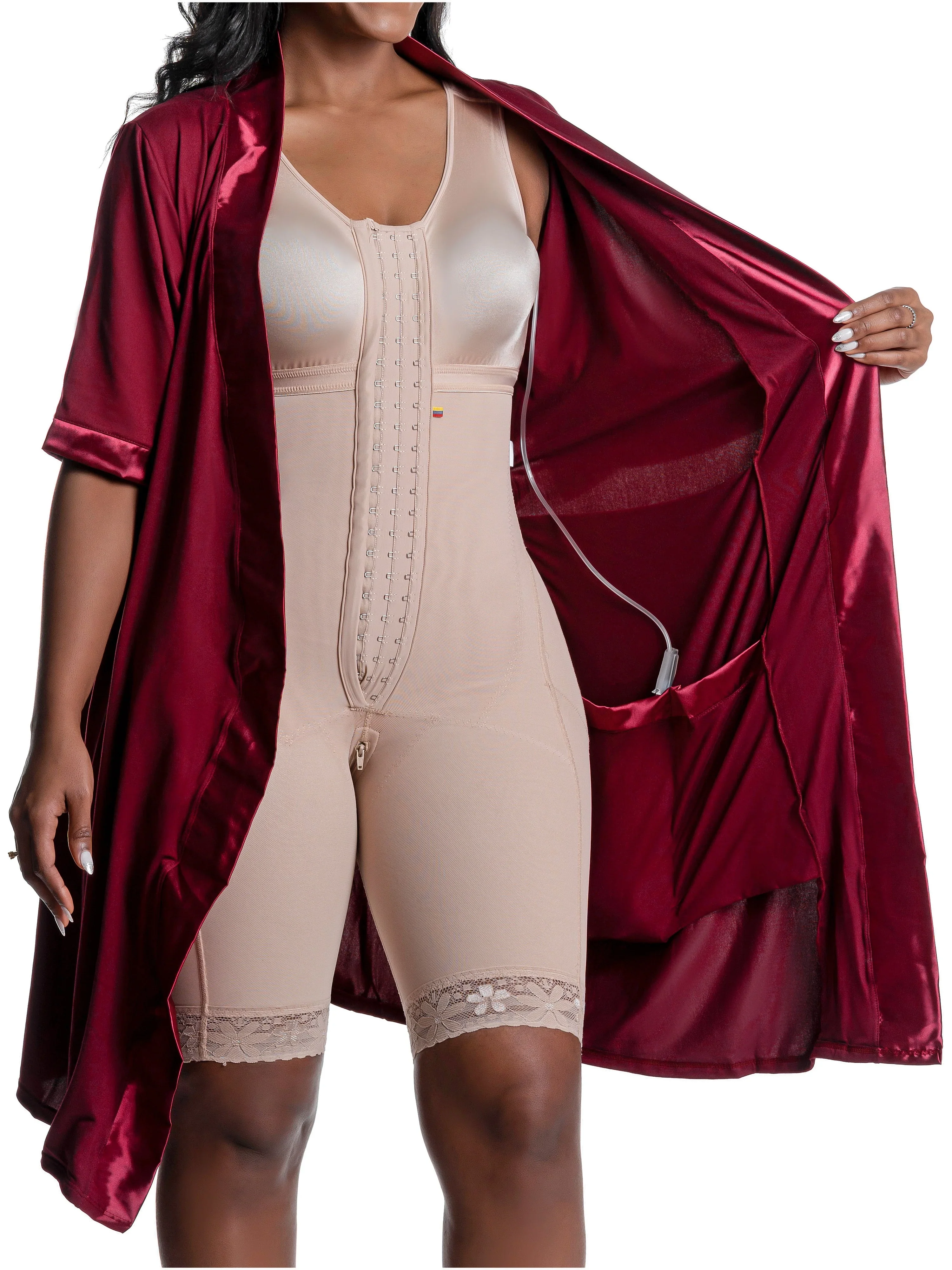 Snatched Body Accessories Post Surgery Recovery Night Gown Robe with Drain Pockets | ¾ Sleeves - Image 15